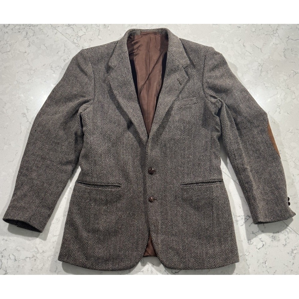 VTG 70s JCPenney Gentry The Trimmer Fit Blazer Mens 40L Brown Wool Herringbone